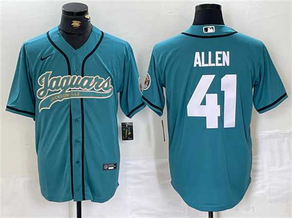 Men%27s Jacksonville Jaguars #41 Josh Allen Teal With Patch Cool Base Baseball Stitched Jersey->jacksonville jaguars->NFL Jersey